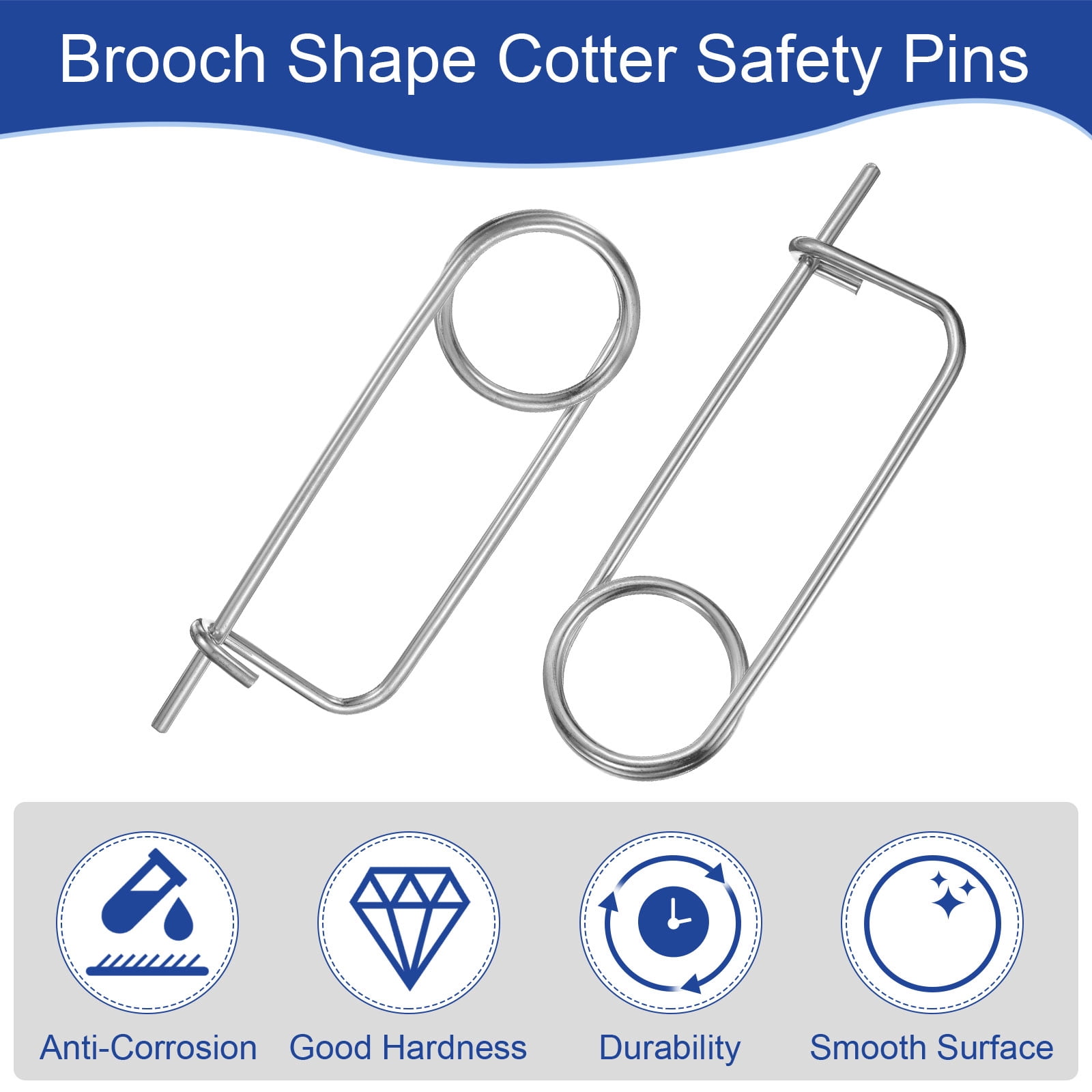 Brooch Shape Cotter Safety Pins, 0.31x6.5 Inch Zinc-Plated Carbon Steel Quick Lock Fastener for Farm, Lawn, Garden Hitch