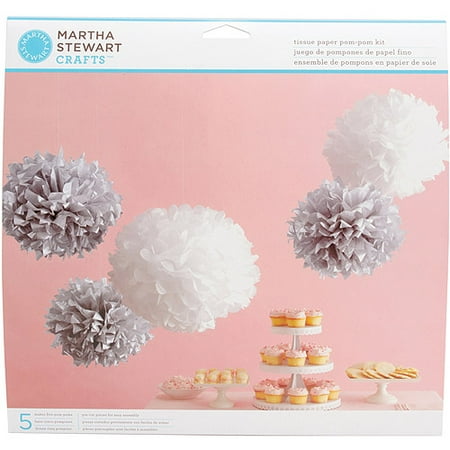 Tissue Paper Pom Pom Kit-Silver/White