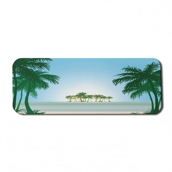 Tropical Computer Mouse Pad, Beach Island with Exotic Palm Trees Under Sunrays Hawaiian Coast, Rectangle Non-Slip Rubber Mousepad Large, 31" x 12" Gaming Size, Azure Blue Green, by Ambesonne