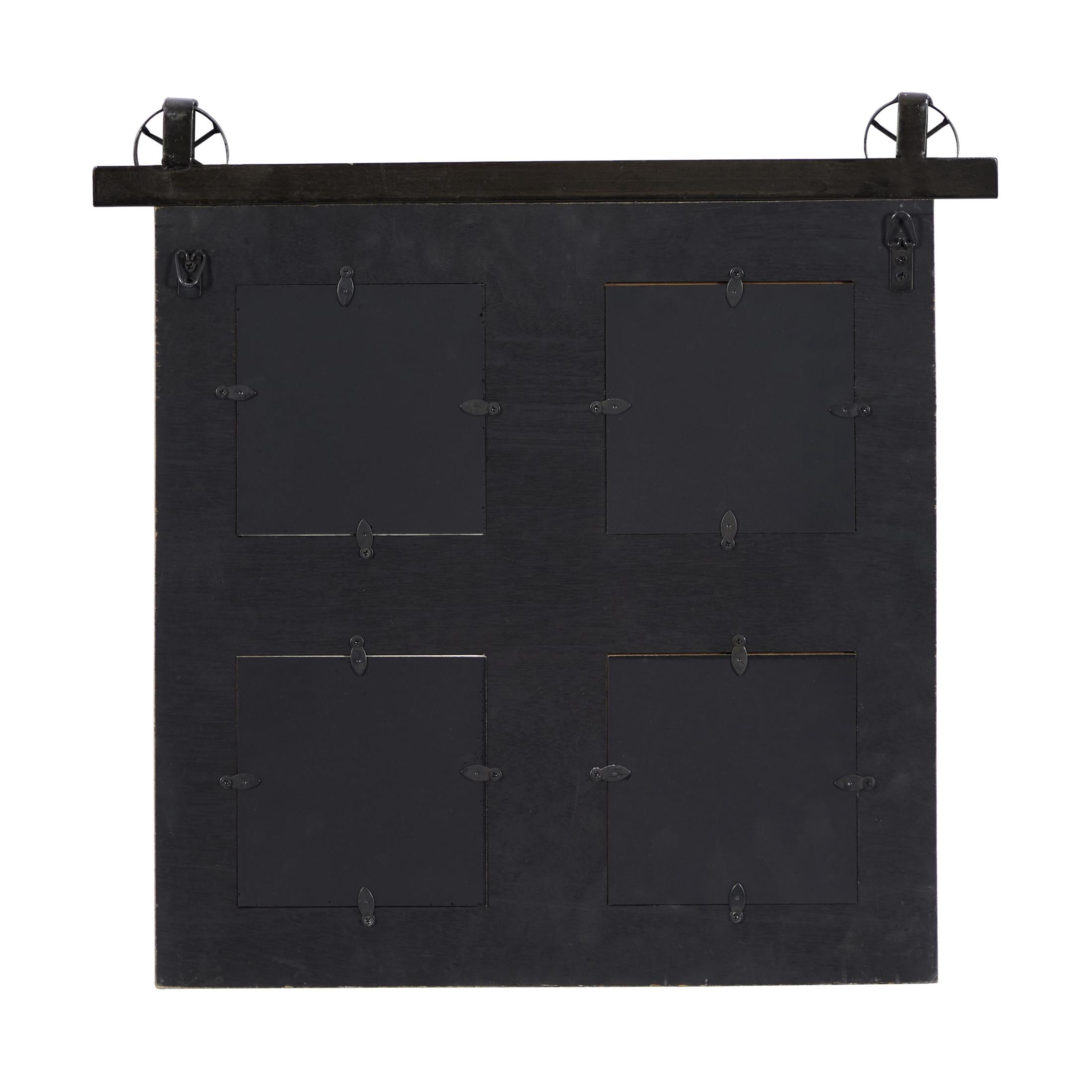 DecMode 4-Opening 5" x 5" Barn Door Brown People Wall Photo Frame with Black Metal Accents