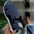 thumbnail image 5 of Xfvqtps Sandals for Womens Open Peep Toe Low Wedge Heels Mesh Hollow out Thick Bottom Soft Sole Non Slip Comfortable Breathable Summer Outdoor Walking Casual Shoes Navy, 5 of 8