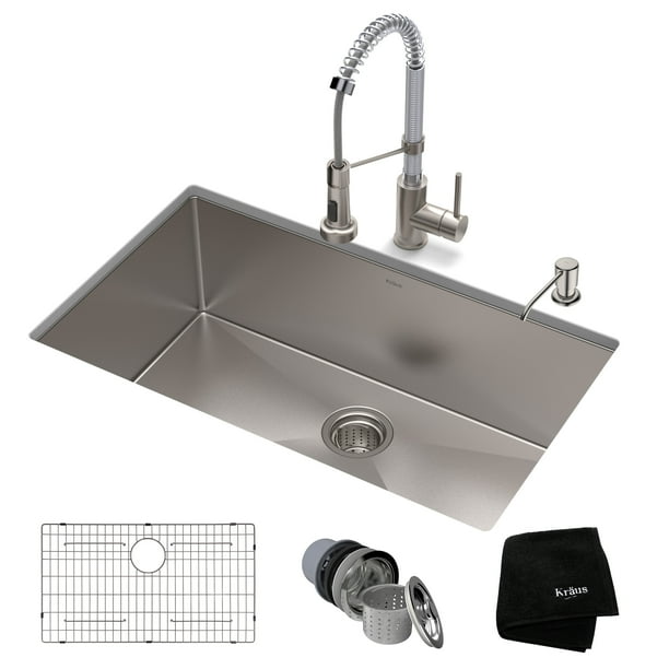 Kraus 32 Inch 16 Gauge Standart Pro Kitchen Sink Combo Set With Bolden 18 Faucet And Soap Dispenser Stainless Steel Chrome Finish Com - Kitchen Bathroom Sink Combo Kraus 32 Inch 16 Gauge Standart Pro Kitchen Sink Combo Set With Bolden 18 Faucet And Soap Dispenser Stainless Steel Chrome Finish Com - Kitchen Bathroom Sink Combo