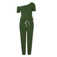 thumbnail image 2 of ZAZYULZ Pants Rompers for Women Women Off Shoulder Elastic Waist Beam Foot Jumpsuit Rompers Summer Casual Short Sleeve Loose Playsuit Pants With Pockets(Green2,L), 2 of 6