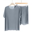 thumbnail image 4 of UVEASISHA Silky Pajama Sets for Men 2 Piece Sets Lightweight Comfy Lougnewear Short Sleeve Tee Tops and Shorts Lounge Set Blue XXL, 4 of 4