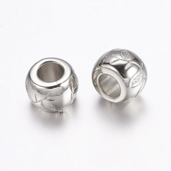 BD861 - 50 pcs Silver Tone Plastic Flower Ball Spacer Beads - 10mm - Large Hole: 4.5mm - Fits European Cords and Paracord!