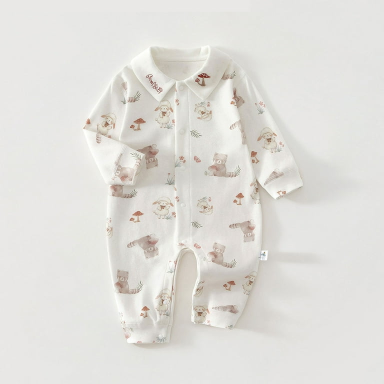 Baby Romper Sleeper Zipper Long Sleeve Cartoon Print Footless