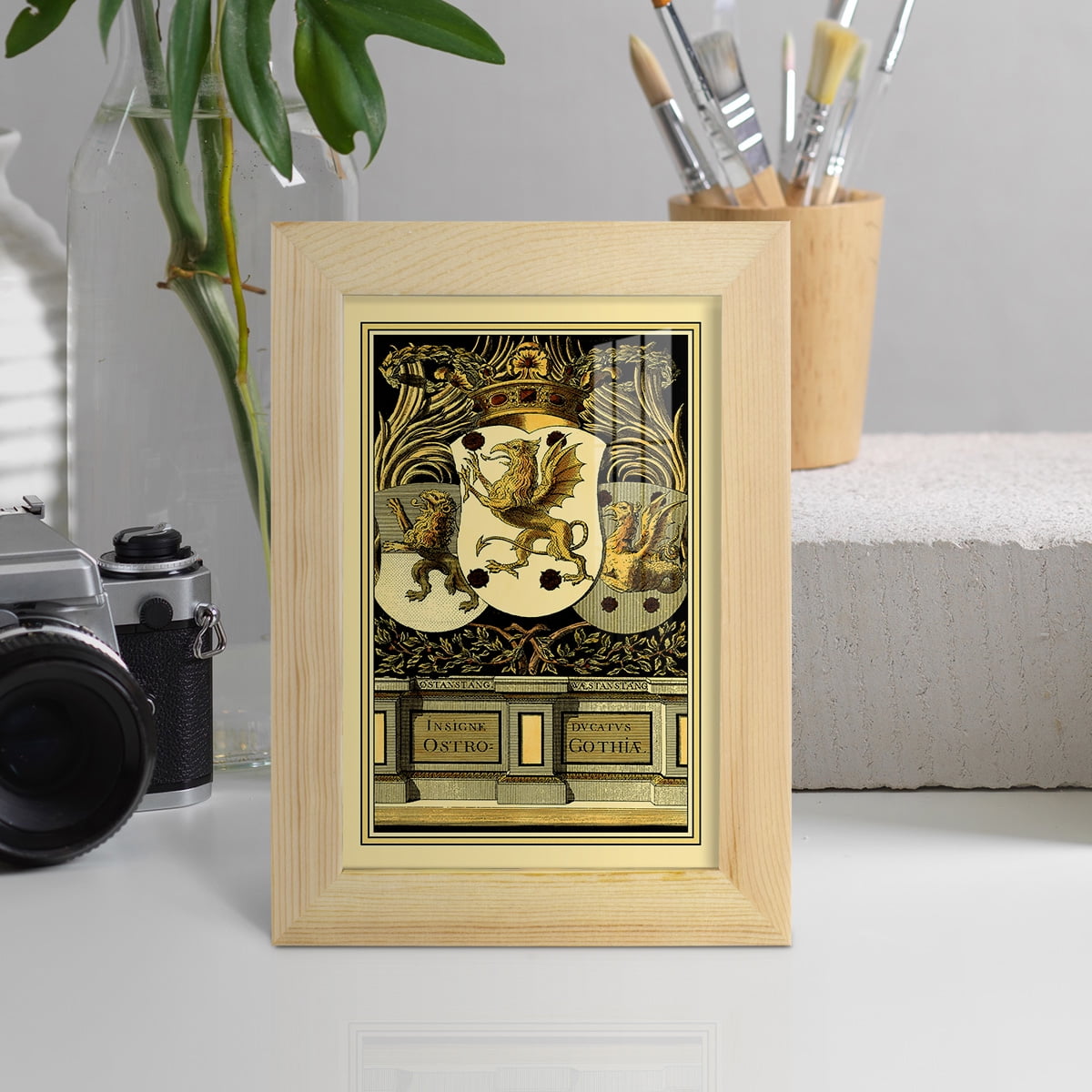 Family Crest II -Framed Print w/glass-Natural Wood