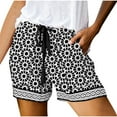 thumbnail image 2 of Sakmal Drawstring Elastic Waist Shorts Womens Casual Floral Print Hybrid Plus Size Running Black Shorts with Pockets, 2 of 5