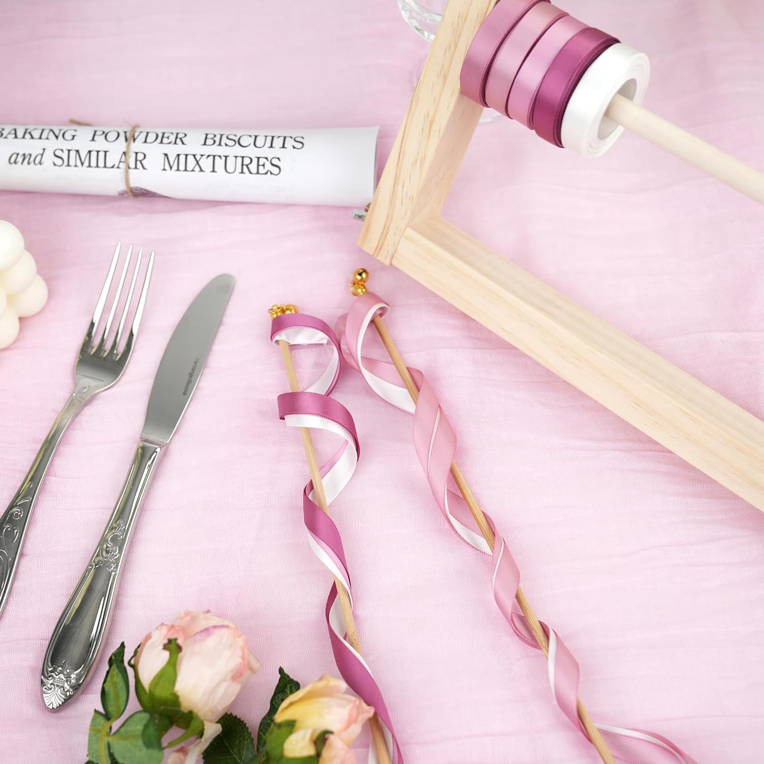 Dusty Rose Ribbon 3/8 Inch Thin Dusty Pink Satin Ribbon 5 Rolls Assortment Rose Pink Ribbon for Wedding Mauve Ribbon for Gift Wrapping Baby Shower Invitation Card Crafts - 50Yards