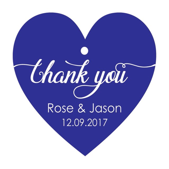 100 PCS Personalized Wedding Favor Gift Tags Thank You Custom Made Heart Shape Hang Tags