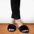 thumbnail image 4 of Women Fuzzy House Slippers Summer Open Toe Furry Slippers Fluffy Memory Foam Slippers for Women, 4 of 9