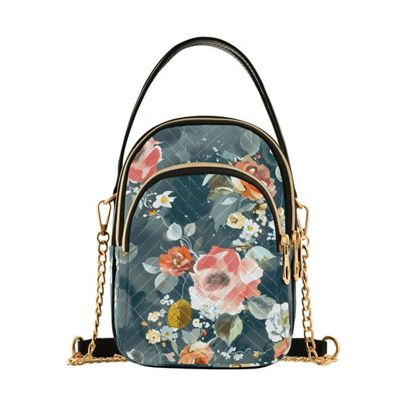joogoo Women Watercolor Floral Flower Chain Crossbody Bags Shoulder Handbag Phone Purse