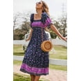 thumbnail image 3 of Kishawna Womens Boho Floral Puff Sleeve Tiered Maxi Dress Long Dresses, 3 of 5