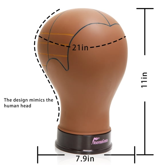 NouveauGenra Pre-marked Wig Head With Mount Hole for Wig Making, Guidelines Mannequin Head for Wigs Display Styling, Ergonomic Design, More Robust and Durable than Canvas Head, 21 Inch Brown