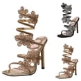thumbnail image 2 of Serpentine Winding Open Toed Rhinestone Sparkling Flower Slim Heel High Heeled Sexy Sandals For Women, 2 of 8