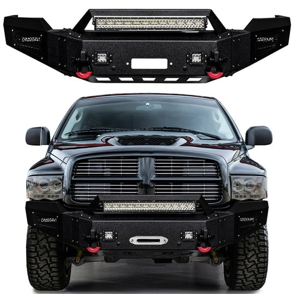 Vijay Compatible with 2003-2004-2005 Dodge RAM 2500/3500 Front Bumper Textured Black Steel with Light and D-ring