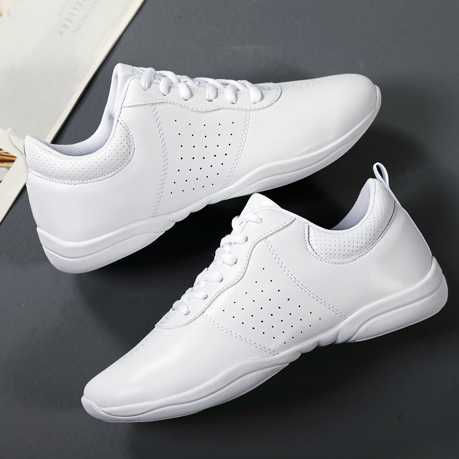 GlideMoves White Cheer Shoes Girls Jump Tumbling Women Exercise Aerobic Fitness Dance Training Youth School Student Team Athletic Competition 2125 Little Kid Size 13.5
