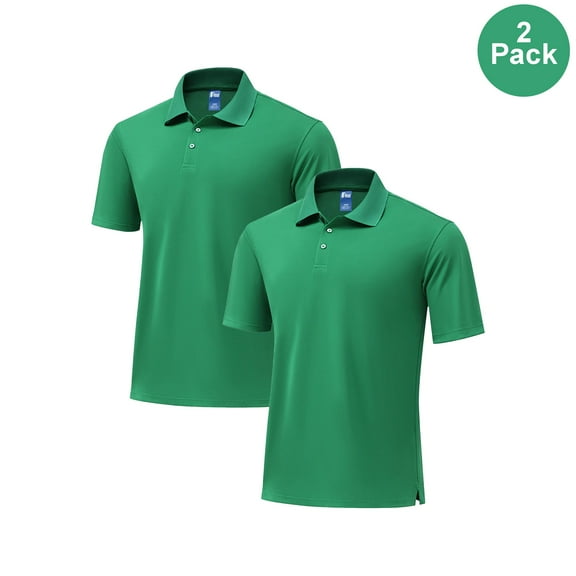 Zfeel Men’s Dry Fit Polo Shirt, Short Sleeve High Performance Durable Tee, Kelly Green, S, 2 Pack