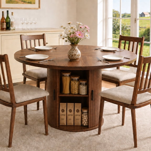 Round Dining Table for 4-6, PAPROOS 47'' Large Wood Kitchen Table, Dining Room Table with Storage & Wide Tabletop, Circle Dining Table Dinner Table for Kitchen Dining Room, White(Only Table)