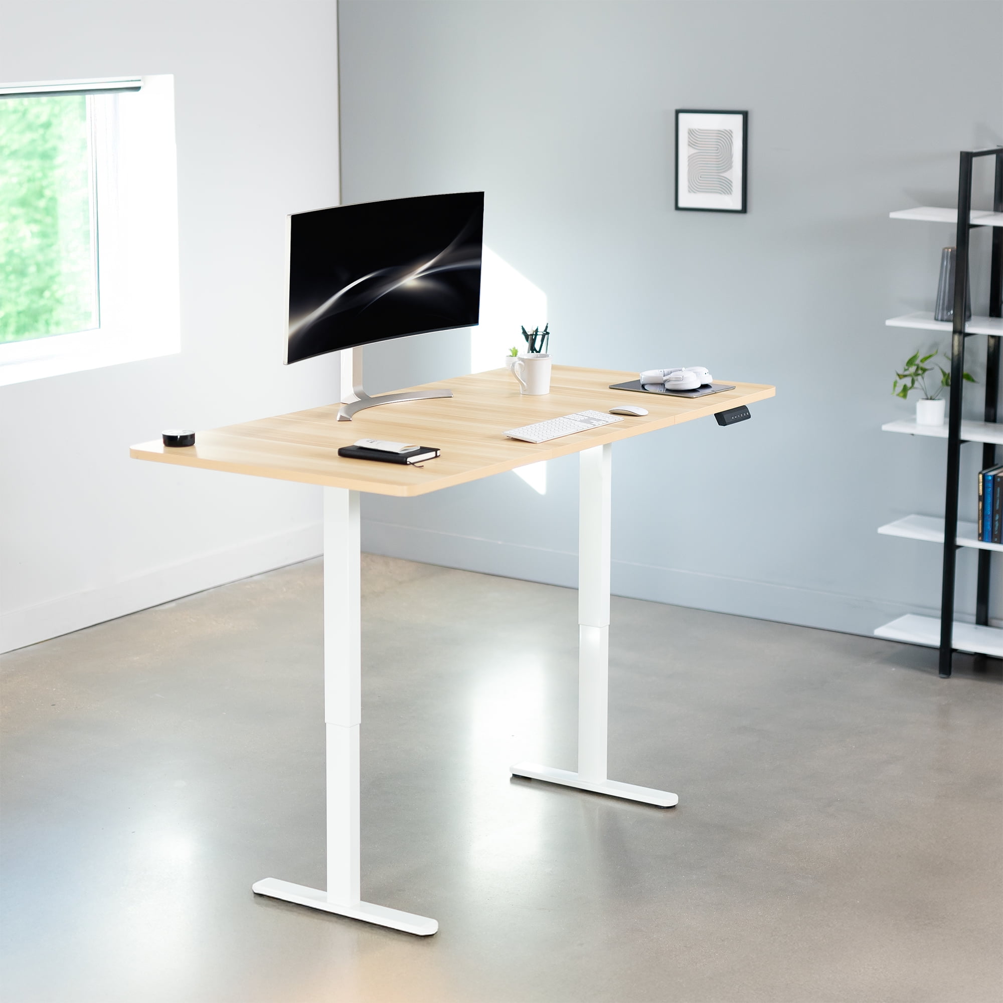VIVO Electric Dual Motor 71” x 36” Standing Desk, Light Wood Top, White Frame