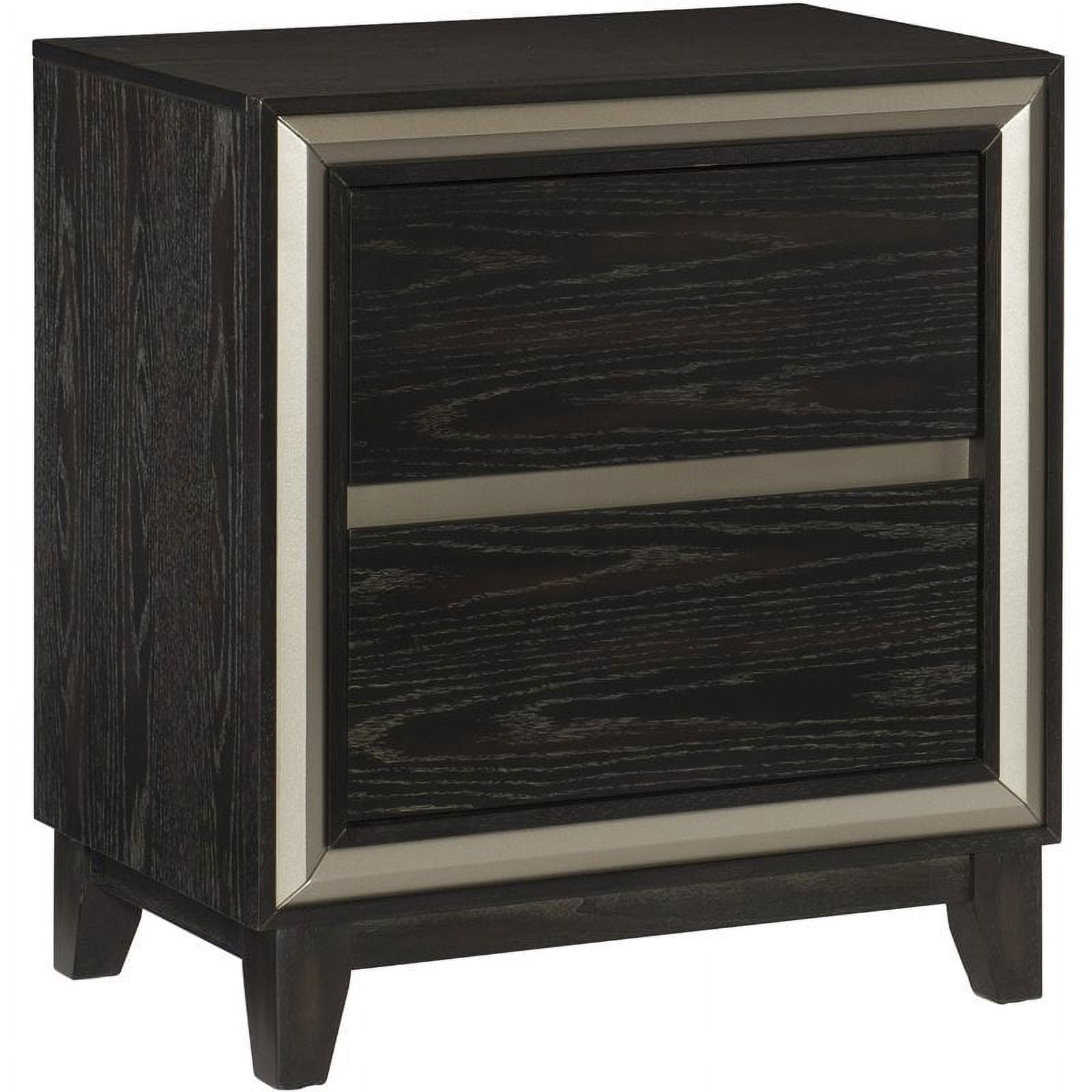 Lexicon Grant Oak and Engineered Wood 2-Drawers Nightstand in Ebony/Silver