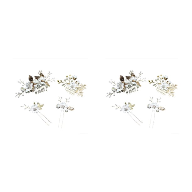 Guardurnaity 4 piezas peinetas de flores de boda decoraciones tocados elegante hermoso tocado de novia adorno de vestir femenino blanco Blanco 2piezas