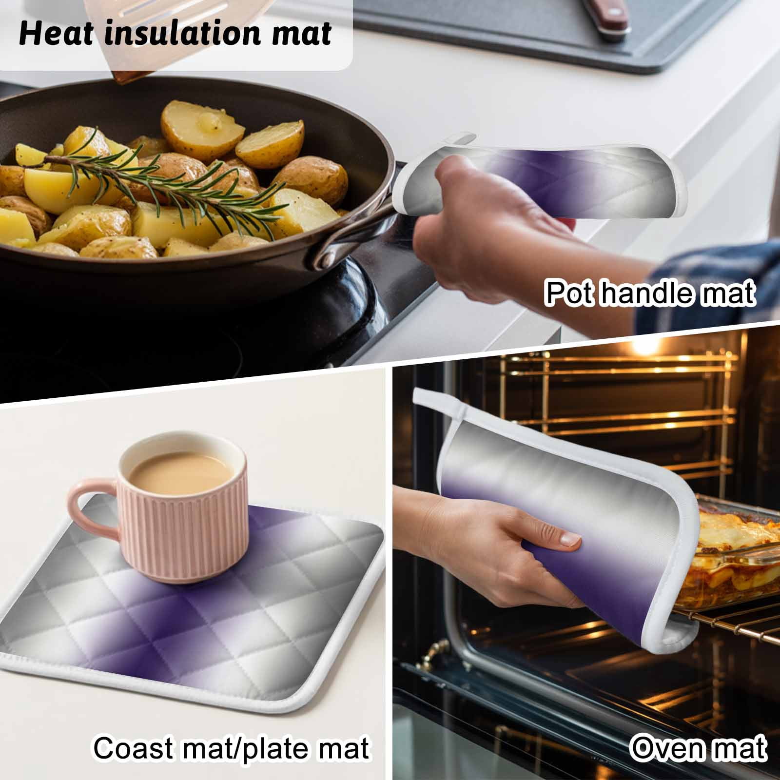 Gray Purple Pot Holders for Kitchen Heatproof Potholder, 3 Pack Modern Gradient Geometric Hot Pads Multipurpose Oven Pads Cloth Potholders Trivet for Cooking Baking