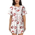 thumbnail image 1 of Xecao Red Lips Pattern Women's Short Sleeve Pajama Set Soft Sleepwear Lounge Set with Button Front Top and Drawstring Shorts with Pockets-X-Large, 1 of 6