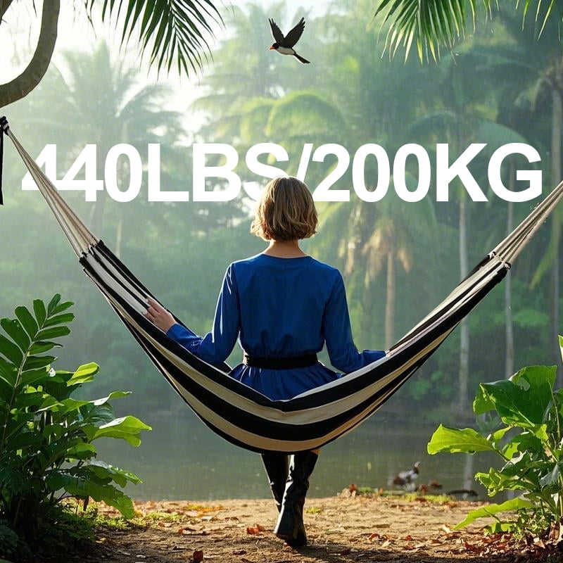 Double Hammock with Stand Sturdy 440lbs Capacity Hammock for Camping Outside Garden Outdoor Indoor Patio Backyard, Black White