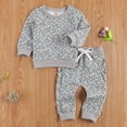 thumbnail image 2 of Ensemble Deux Pièces Doux pour Filles Bébés Motif Floral Col Rond + Pantalon Long, Kaki/rose/gris, 2 of 7