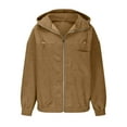 thumbnail image 5 of Womens Zip Up Hoodies Oversized Corduroy Long Sleeve Shirts with Hood Solid Pocket Drawstring Hooded Jacket (Khaki S), 5 of 6