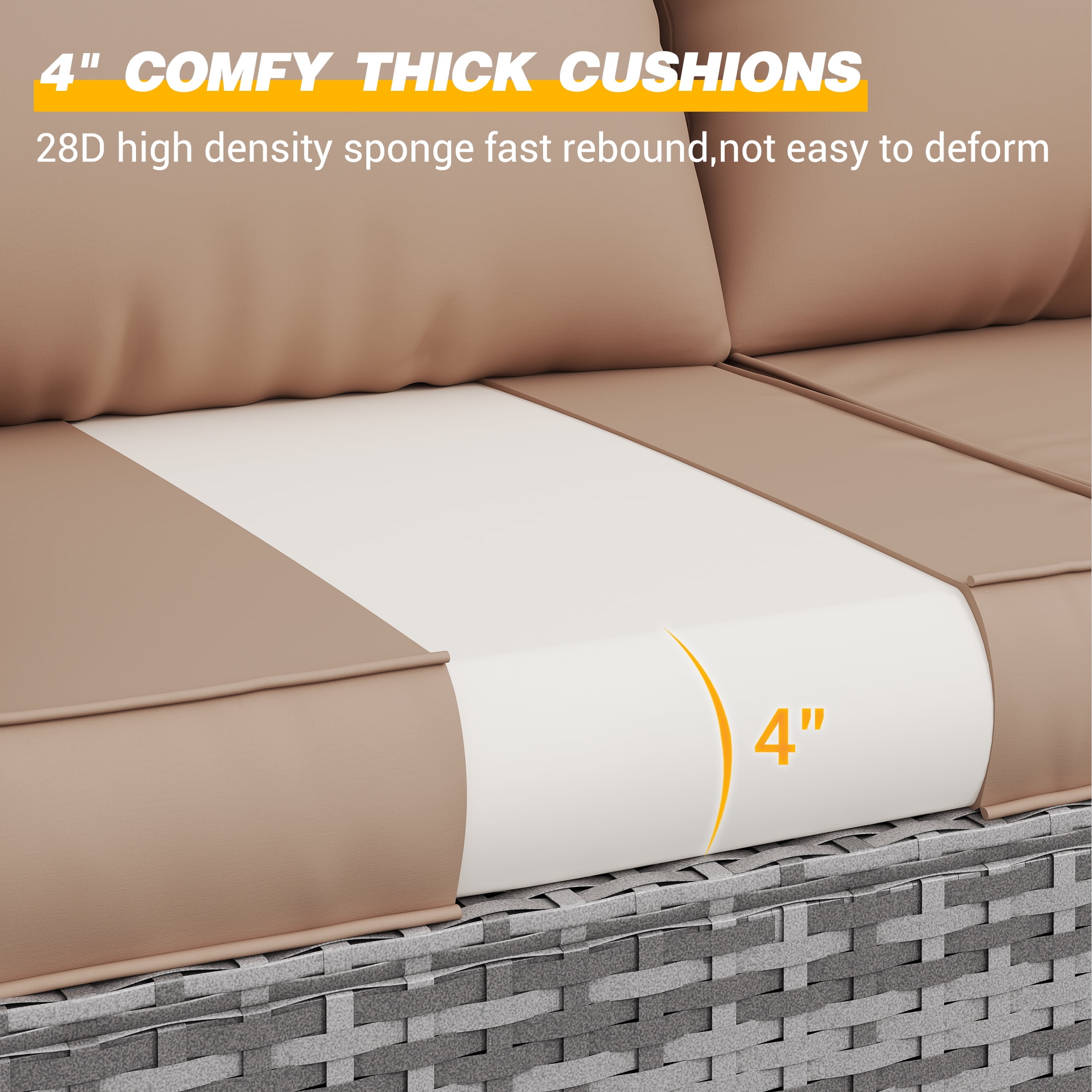 UDPATIO Outdoor Cushions for Patio Furniture, 4'' Replacement Cushions for Outdoor Furniture, Set of 4 Water-Resistant Outdoor Sectional Cushions for Sofa Couch Chair (Beige)