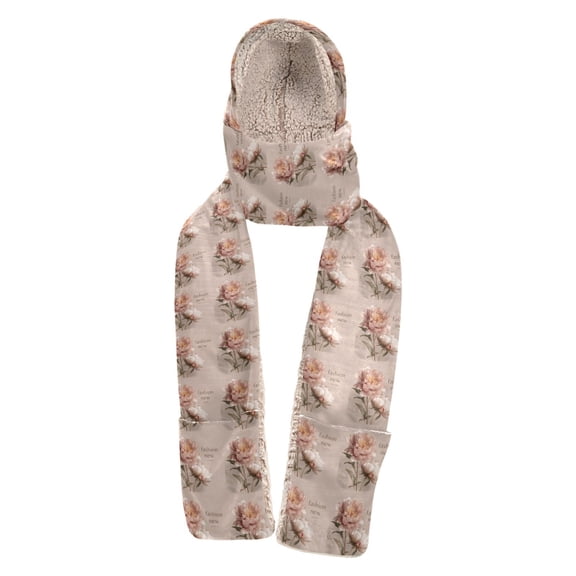 BZSMCE Warm Fleece Hood Scarf Wrap Fashion New Peony Pattern