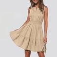 thumbnail image 6 of QUNYINEY Solid Summer Dresses for Women Midi A Line Short Sleeve A Line Dress Elastic Waist Flowy Loose Fit V Neck Dresses, 6 of 9