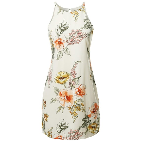 FashionOutfit Women's Floral Print Sleeveless Casual Silky Midi Dress - Made In USA