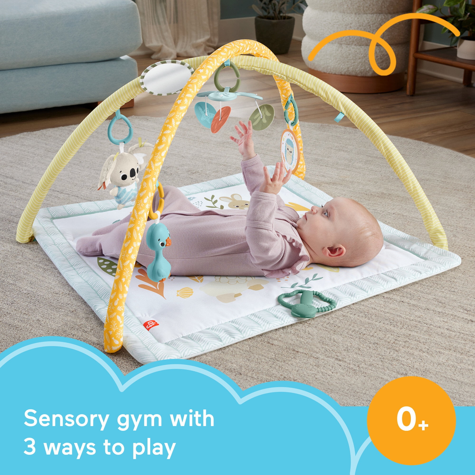 Fisher-Price Simply Senses Newborn Gym Baby Activity Mat with 6 Sensory Toys