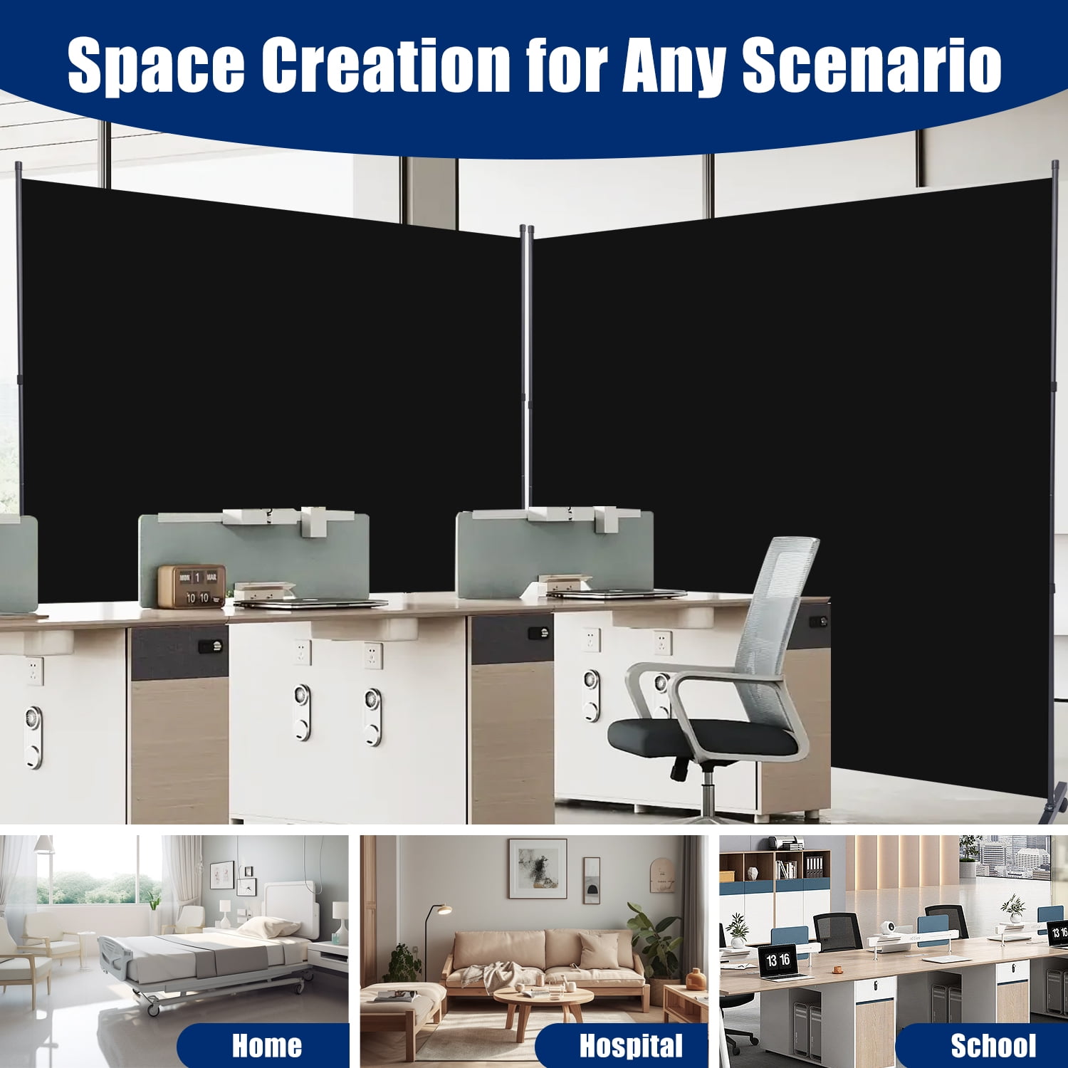 Room Divider Single Fabric Panel Privacy Screen W/Wheel, 71''X 72''Wide Portable Wall Divider for Room Separation, Upgrade Room Divider Screen 6 FT Partation Room Dividers for Home, Office, School