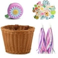 thumbnail image 6 of Bicycle Basket Set - Colored Tassels Wicker Front Handlebar Bike Basket with Streamer Bell and Stickers, Bicycle Basket Set of 4 (Brown）, 6 of 7