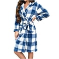 thumbnail image 2 of SELONE Hooded Robes for Women Plus Size Two-Sided Fleece Bathrobe Lace up Plaid Long Sleeve Towel Robe Home Nightwear, 2 of 7