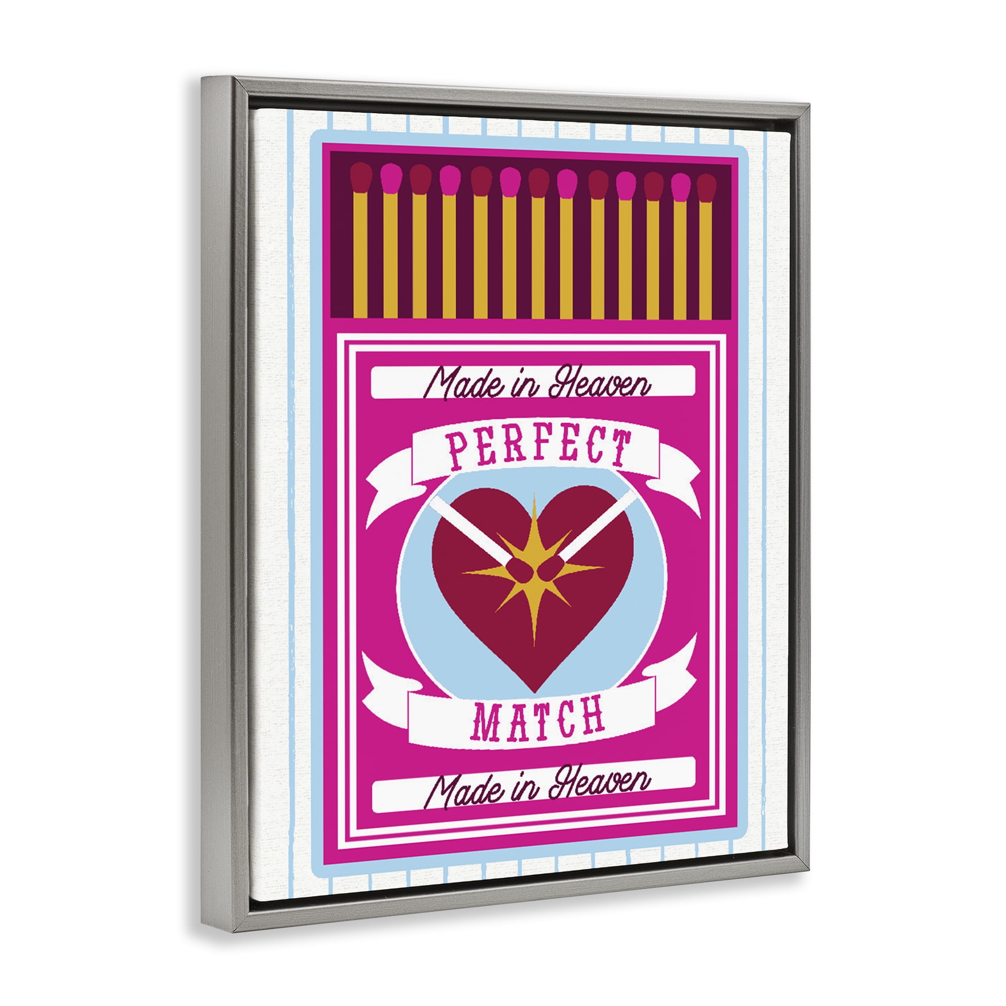 Stupell Industries Perfect Match Made In Heaven Gray Framed Floater Canvas Wall Art, design by Lil' Rue