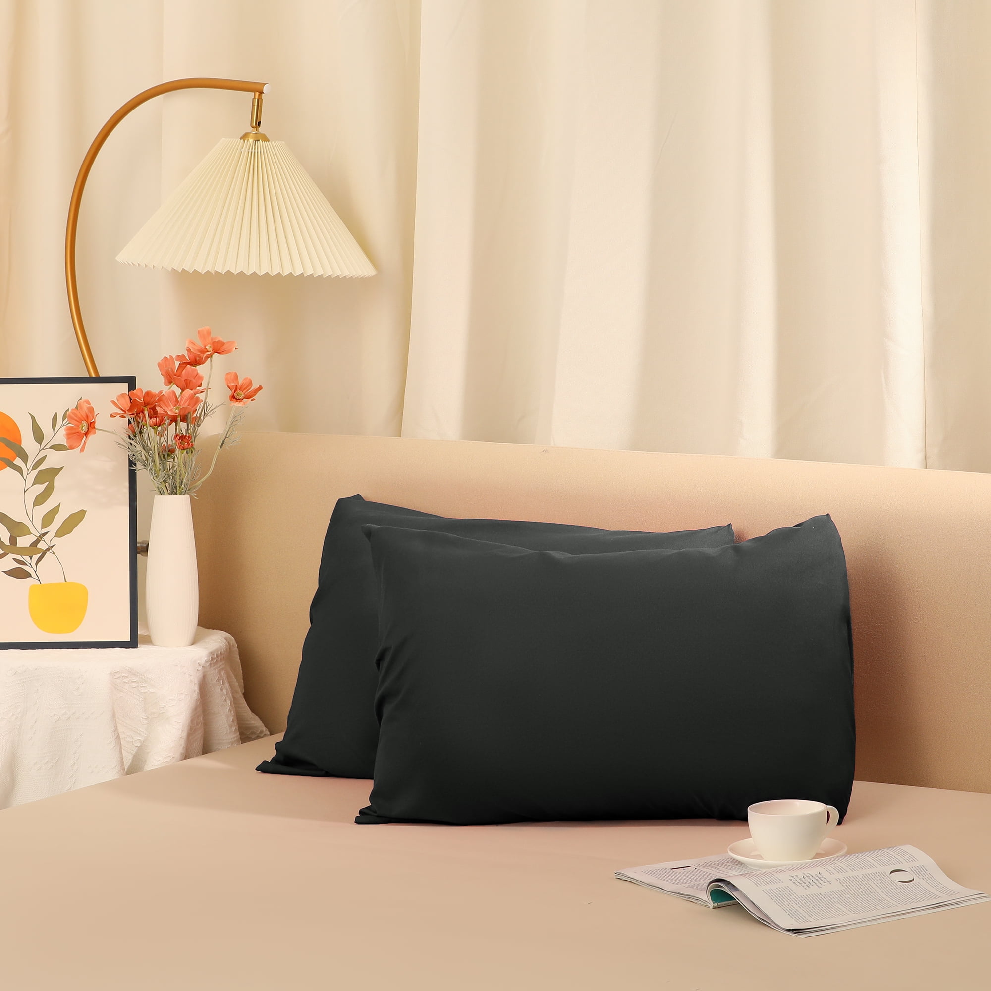 Unique Bargains Solid Color Envelope Closure Pillowcase (2 Count) Black Standard