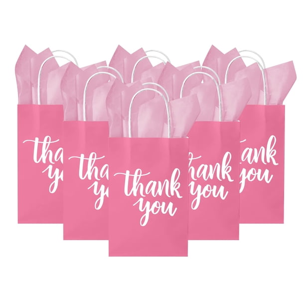 Bolsas de regalo DjinnGlory Thank You de papel rosa, paquete de 50 con asas