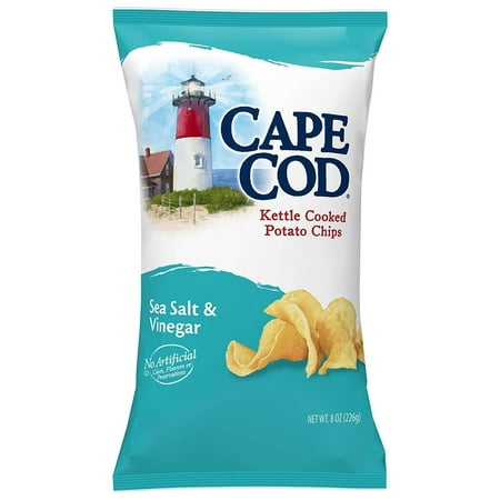 (3 Pack) Cape Cod Kettle Cooked Potato Chips, Sea Salt and Vinegar, 8 (Best Hidden Beaches Cape Cod)