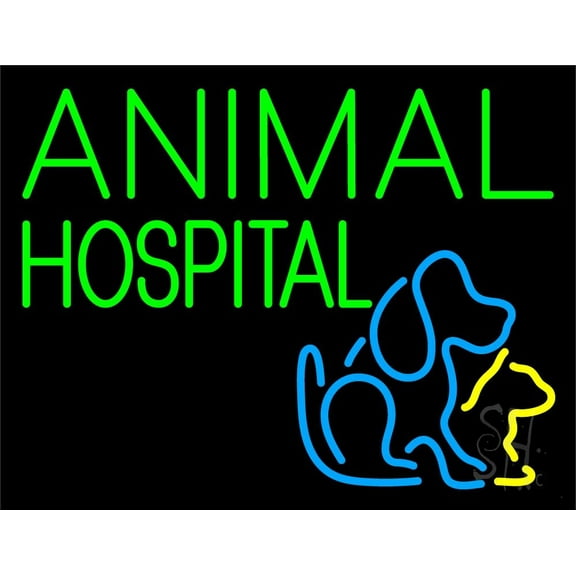 Green Animal Hospital Dog Logo LED Neon Sign 15" Tall x 19" Wide - inches Black Square Cut Acrylic Backing, with Dimmer - Premium built indoor Sign for Club, Home décor, Event, Workshop, Storefront.