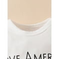 thumbnail image 5 of Argulvti Infant Baby Girl 4th of July Outfit, Polyester Letter Print Short Sleeve Romper Elastic Waist Shorts Bow Headband Leisure Set, 5 of 8