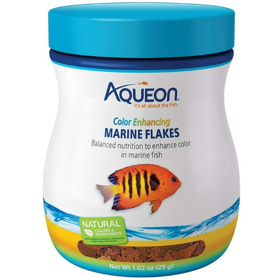 Aqueon Color Enhancing Marine Flakes Fish Food [Aquarium Tropical Fish Food, Aquarium Supplies] 6.12 oz (6 x 1.02 oz)