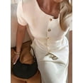 thumbnail image 6 of Women'S Short Sleeve Sweater Button Down Crew Neck Knit Cardigan Fashion Business Casual Outfits White XL, 6 of 8