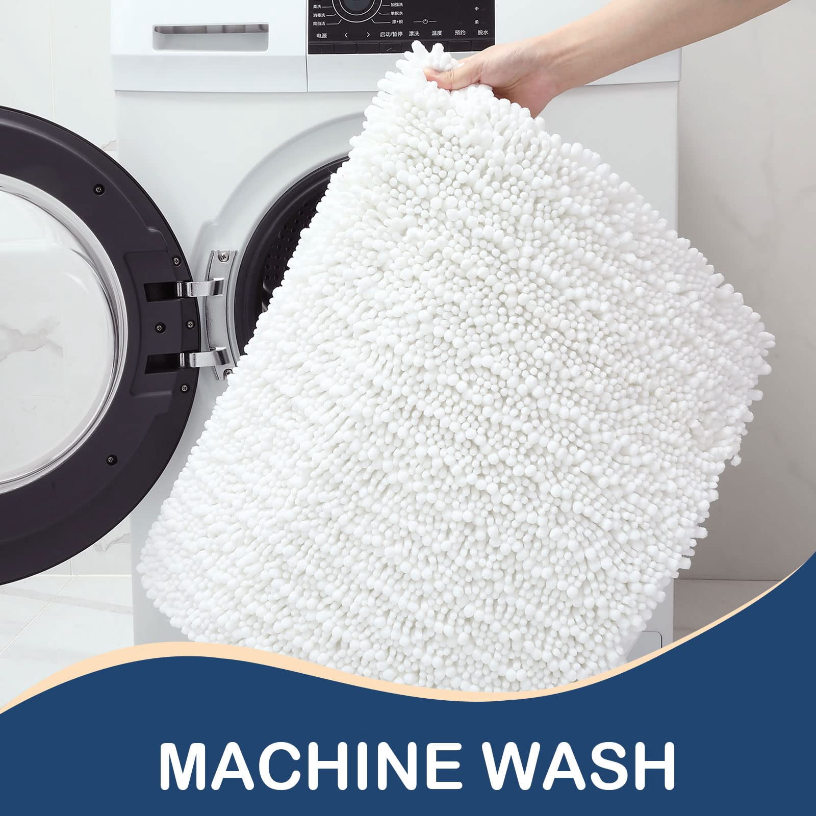 DISEN Luxury Chenille Bathroom Rug Mat, Extra Soft Thick Absorbent Shaggy Bath Rugs, Non-Slip Machine Wash Dry Plush Bath Runner Mats for Bathroom, Living Room, and Laundry Room (60"x24", Beige)