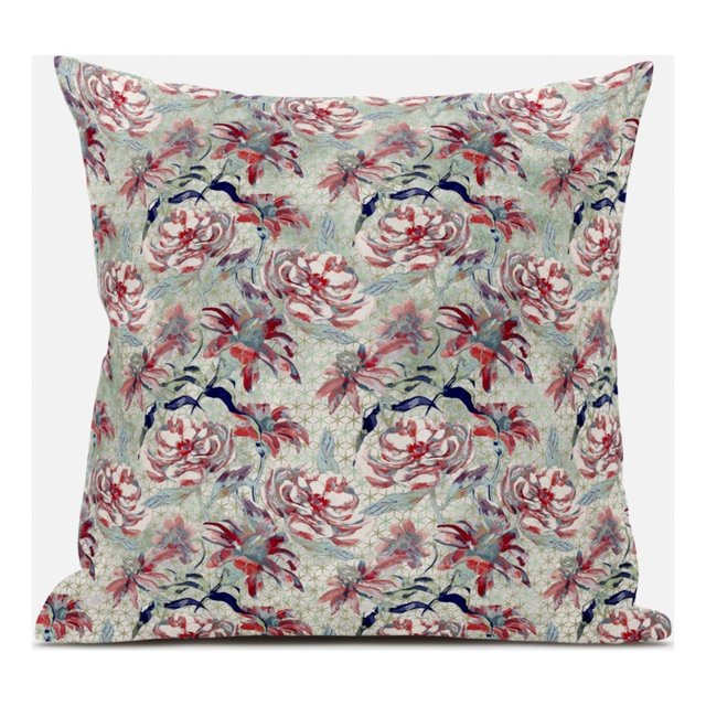 Roses Étoiles Pulvérisées Faux Daim Jeter Tissu Oreiller en Rouge Aqua 20x20