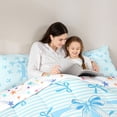 thumbnail image 4 of Manfei Kids Blue Letter Monogrammed T Queen Comforter Set 3pcs,Cartoon Bowknot Stripes Bedding Comforter Set for Teens Girls,Luxury Bedroom Decor, 4 of 6